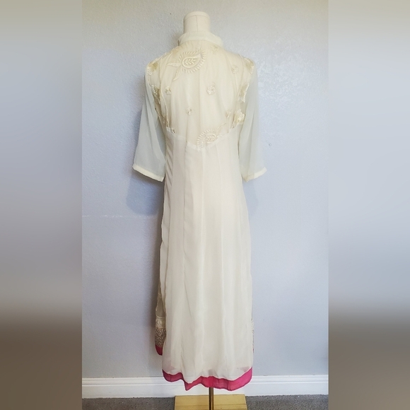 Vintage 70s Embroidered Sheer Lace Boho Chikankari Kurti Midi Maxi Dress - Picture 7 of 8